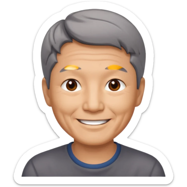 homme asiatique cheveux court gris foncé yeux marrons visage ridé sourir sticker