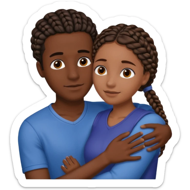 dark skin, black girl with black and brown braids, hugging her Mediterranean boyfriend with brown hair and dark skin sticker
