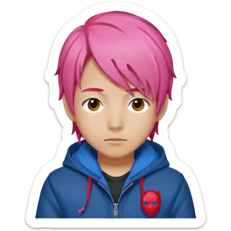 yuiji itadori jjk avec cheveux rose veste bleu capuche rouge sticker