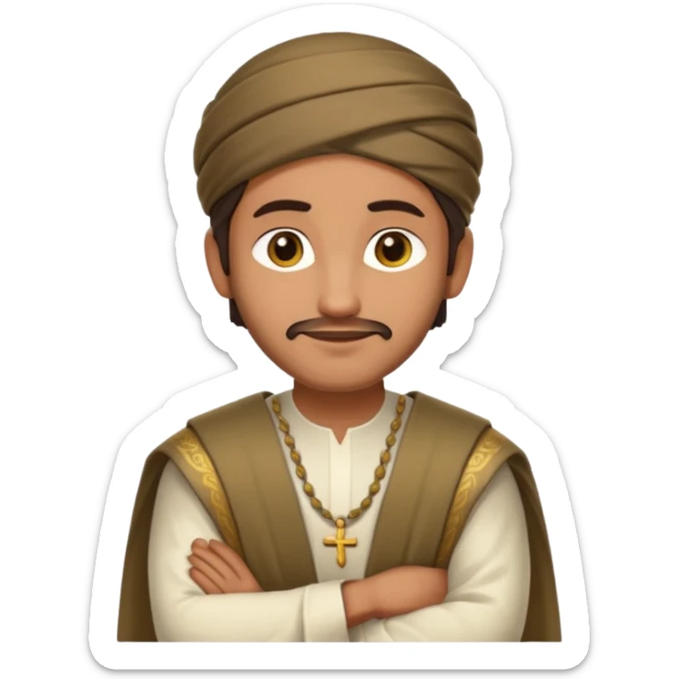 fullbody Pharisee, arms crossed, slight smile, traditional clothing, emoji style sticker