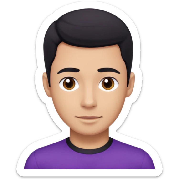 Jeff Wiggle of The Wiggles with light tan skin, black hair, brown eyes, purple skivvy shirt sticker