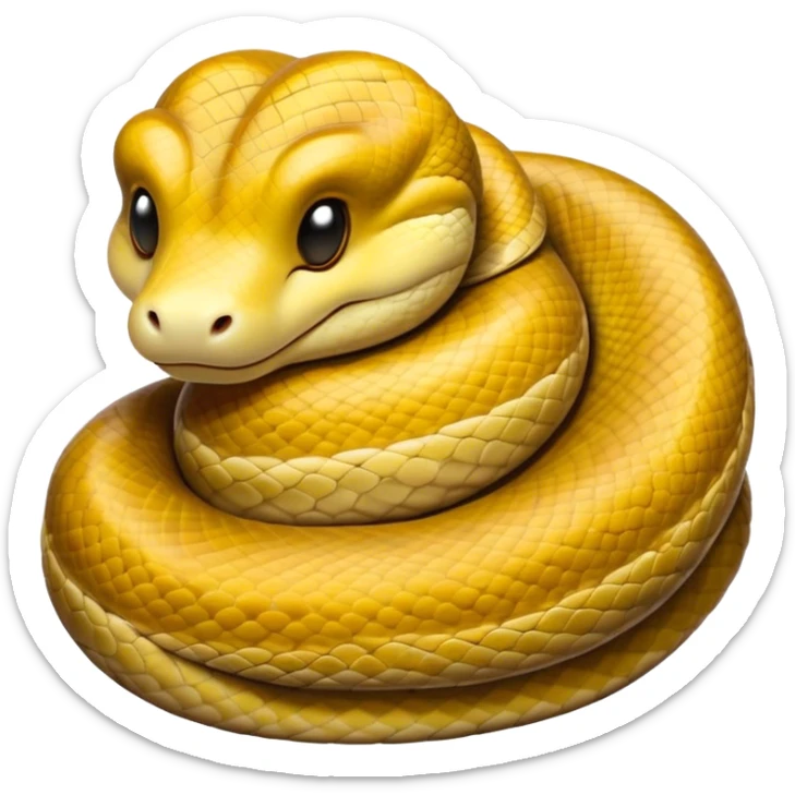 Meme-Worthy cute Sleeping Anaconda Portrait Emoji, Body coiled in a relaxed, peaceful slumber with a contented expression and softly closed eyes, showcasing intricately patterned scales and a serene demeanor, Simplified yet hilariously adorable features, highly detailed, glowing with a soft, drowsy jungle light, high shine, relaxed and utterly lovable, stylized with an air of playful laziness, bright and heartwarming, soft glowing outline, capturing the essence of a sleeping serpent that feels destined to become the next viral sensation of adorable rest! sticker