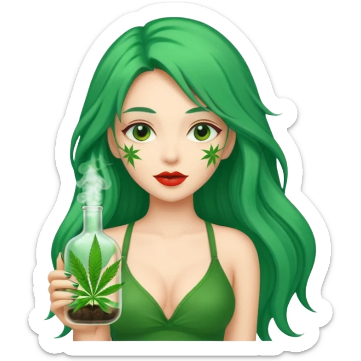 Woman with long green hair protector of weed sexy sticker