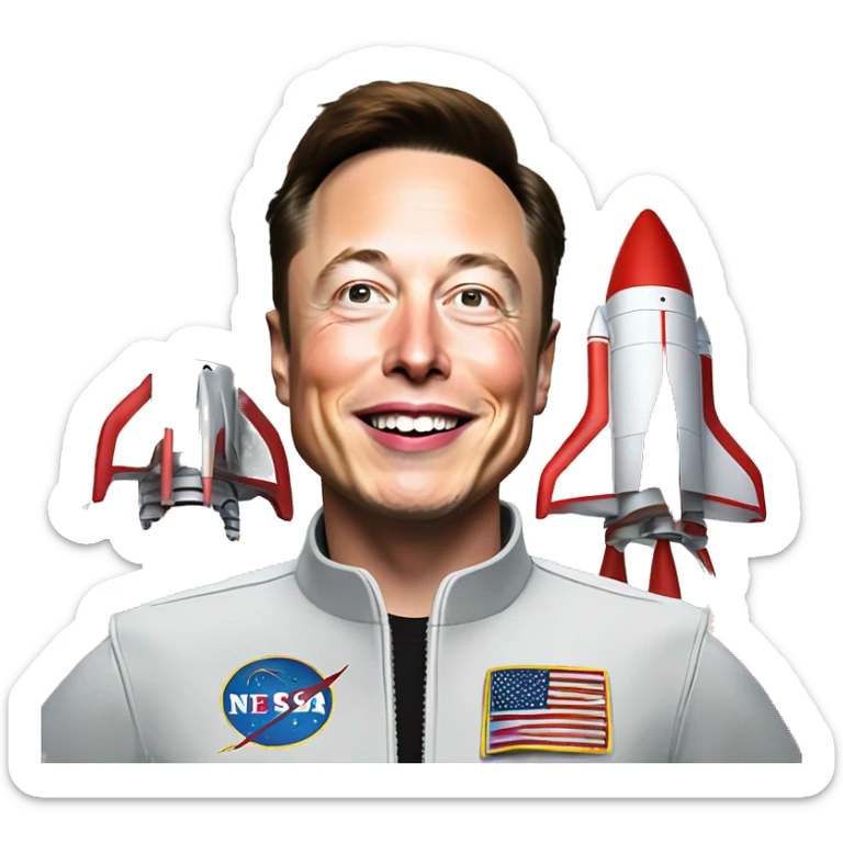elon musk celebrate victory with rockets and ridiculous cool stuff in the background sticker