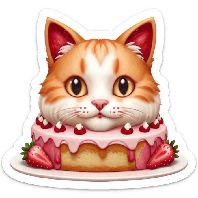 Close-up cinematic shot of a cat tasting strawberry cake, creamy frosting on its paws, dramatic soft lighting, warm tones, ultra detailed fur, shallow depth of field, professional photography style
, sticker