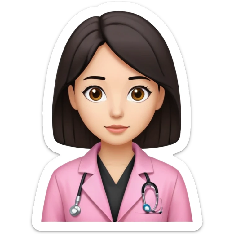 Mulher de cabelos pretos na altura do ombro e de jaleco rosa  sticker