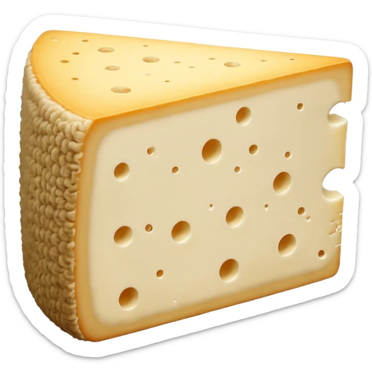 realistic sheep’s milk cheese wedge or thick slice, firm, off-white to pale ivory, beige or greyish rind, slightly crumbly or smooth, rustic clean cut, no plate, bread, or faces, clean 3D, soft lighting, transparent background, emoji scale sticker