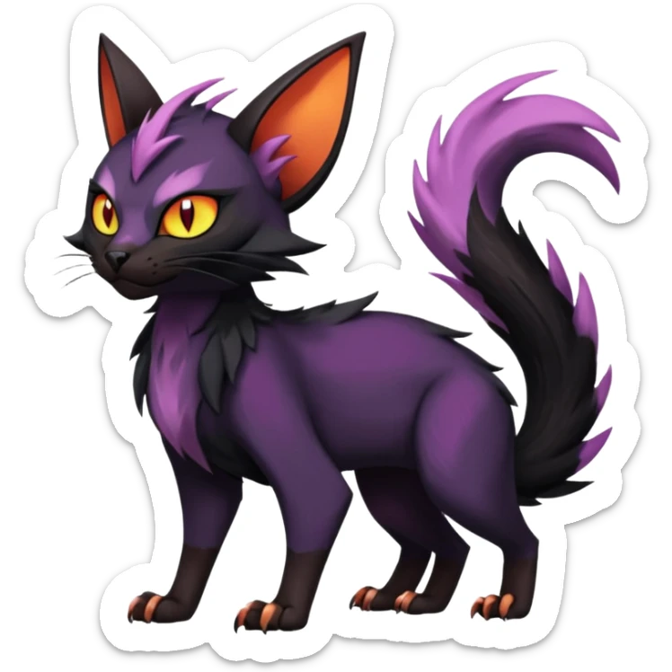 Black edgy Noivern-Noibat-Purloin-Torracat-Lykoi-Caracal-cat-Fakemon-fusion-hybrid-creature sticker