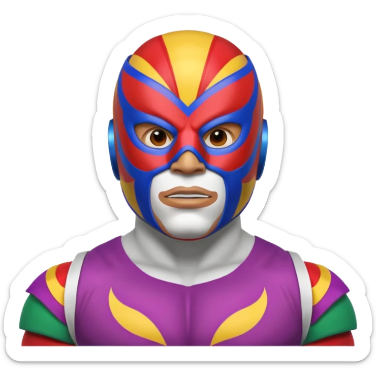 Mexican wrestler portrait, head and shoulders only, colorful luchador mask, muscular collar, confident expression, 3D cartoon, mobile game icon style, clean background, no text, no watermark
 sticker