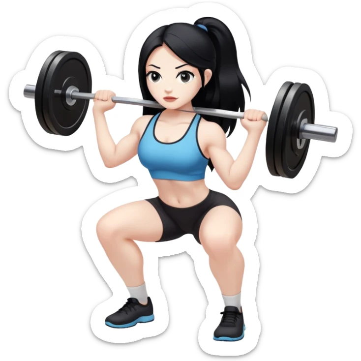 Pale girl with long black hair lifting weights deadlift sticker
