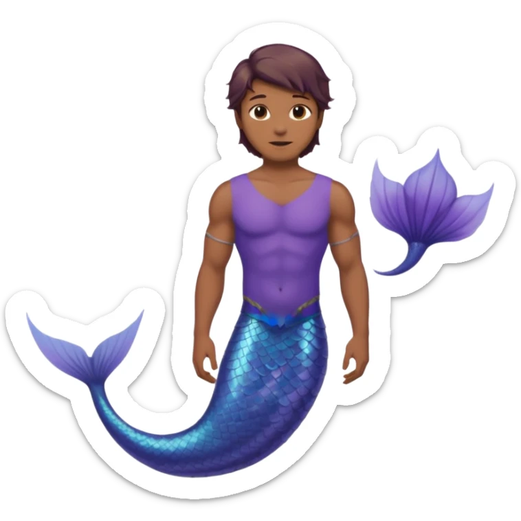merman with brown hair brown eyes and medium to dark skin tone with a blueish purple tail and not insanely muscular  sticker