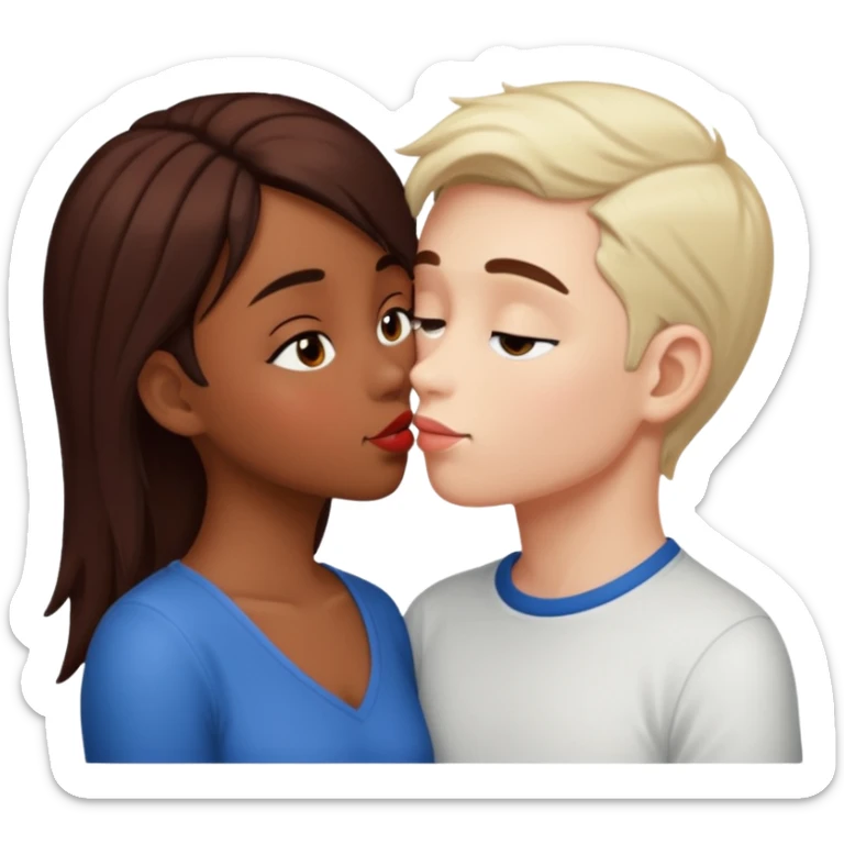 Kiss marron skin girl and White skin boy  sticker