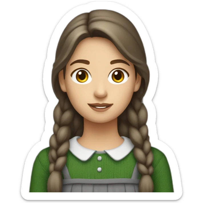 cocasian amish girl with brown hair wearing a grey skirt and a green sweater  sticker