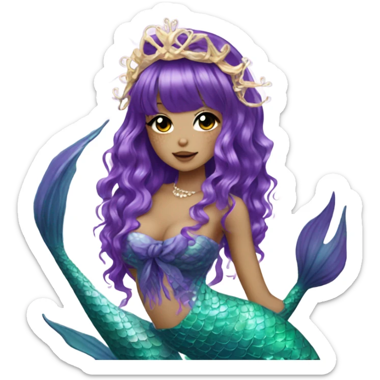 mermaid hime gyaru girl, dark purple hair sticker