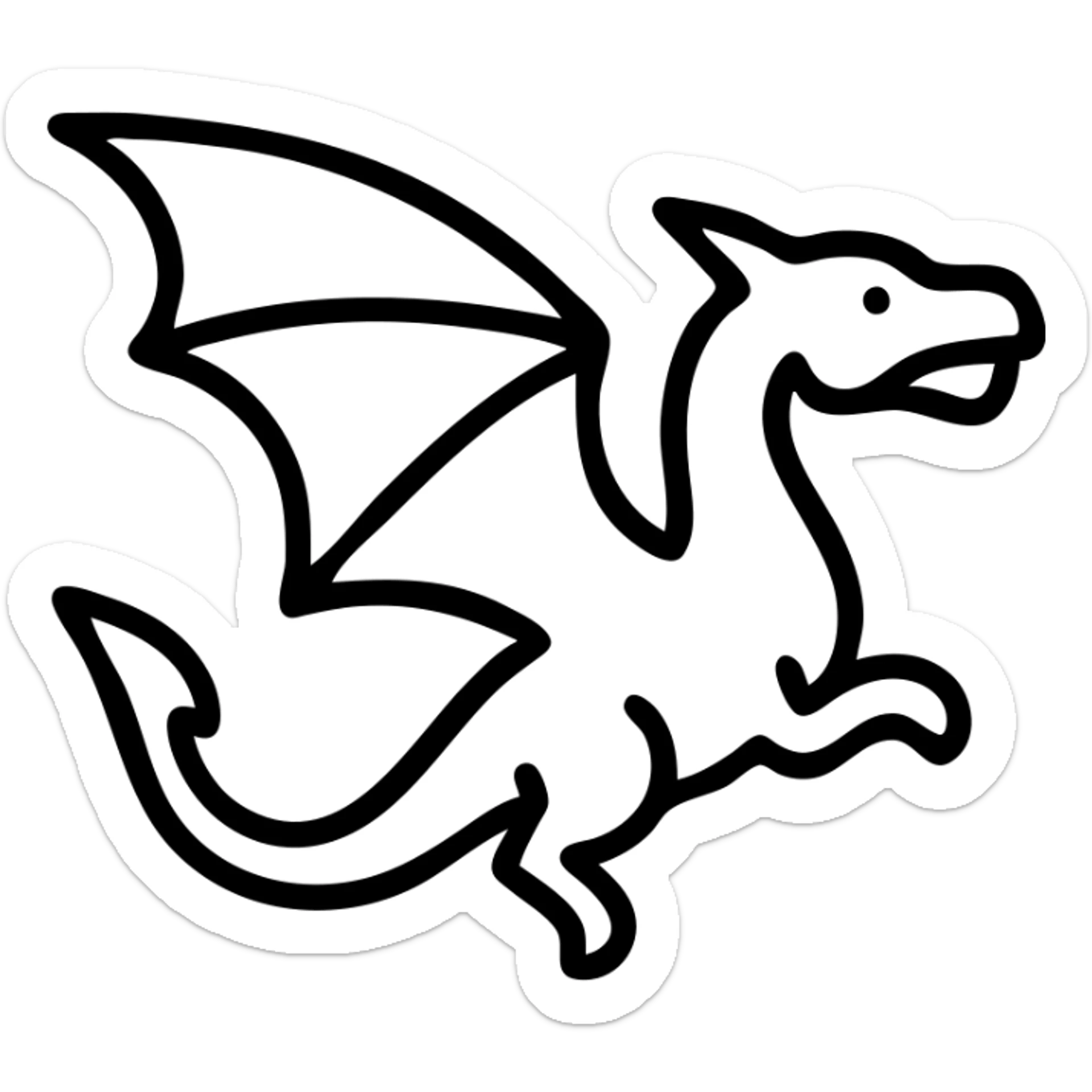 stylized icon of a dragon flying, reminiscent of How to Train Your Dragon, clean lines, bold outline, modern icon style sticker