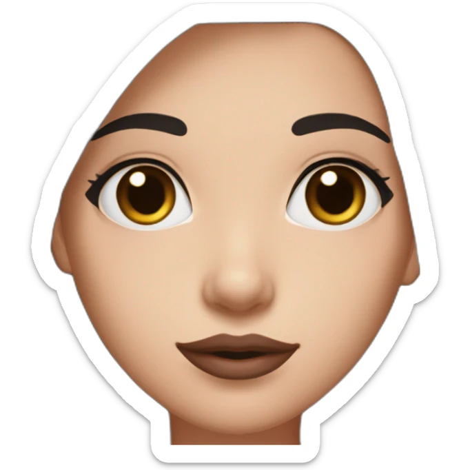 White women with long dark brown hair and long eyelashes dark brown eyes and pink cheeks with pink lips and thick dark brown eyebrows and black dog sticker