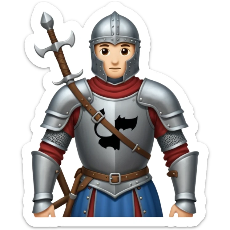 Hazme el emoji de un caballero medieval con actitud muy masculina en diversos estados de animos de los caballeros teutonicos pensativo tocandose la barbilla sticker