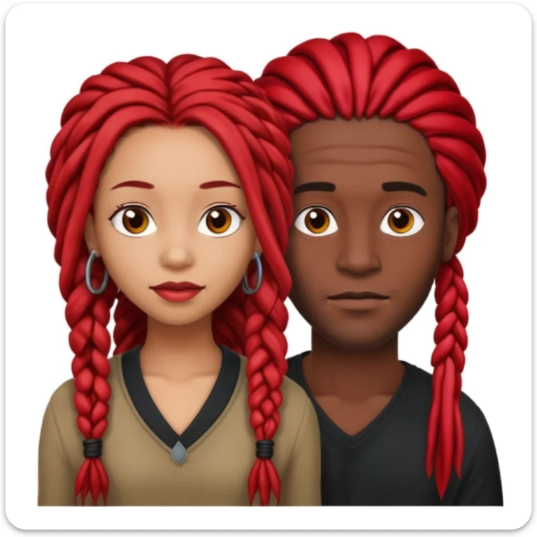 red long dreads lightskin woman and dark hair braids dark skin man  sticker
