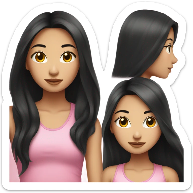 beautiful asian girl with long black hair wearing pink tank top sticker