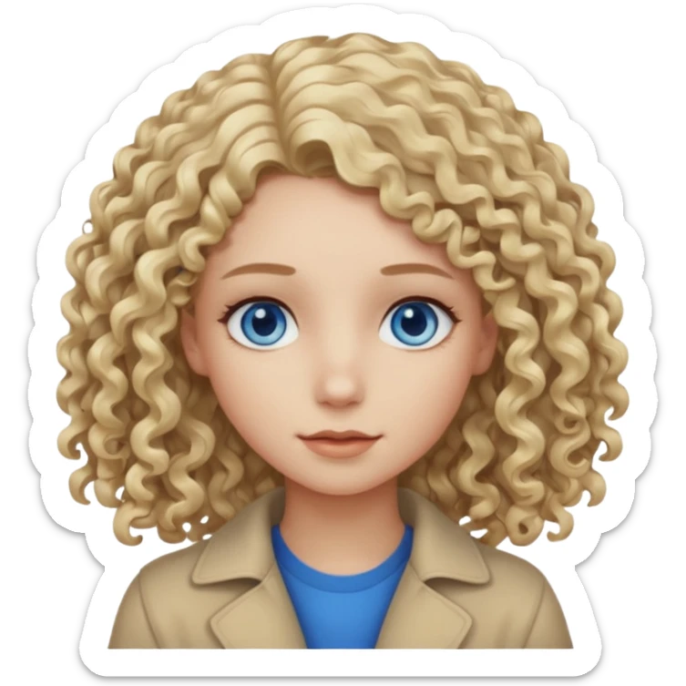 Curly blond blue eyes. Long hair cool beige blond. Longer hair beige ash blonde. sticker