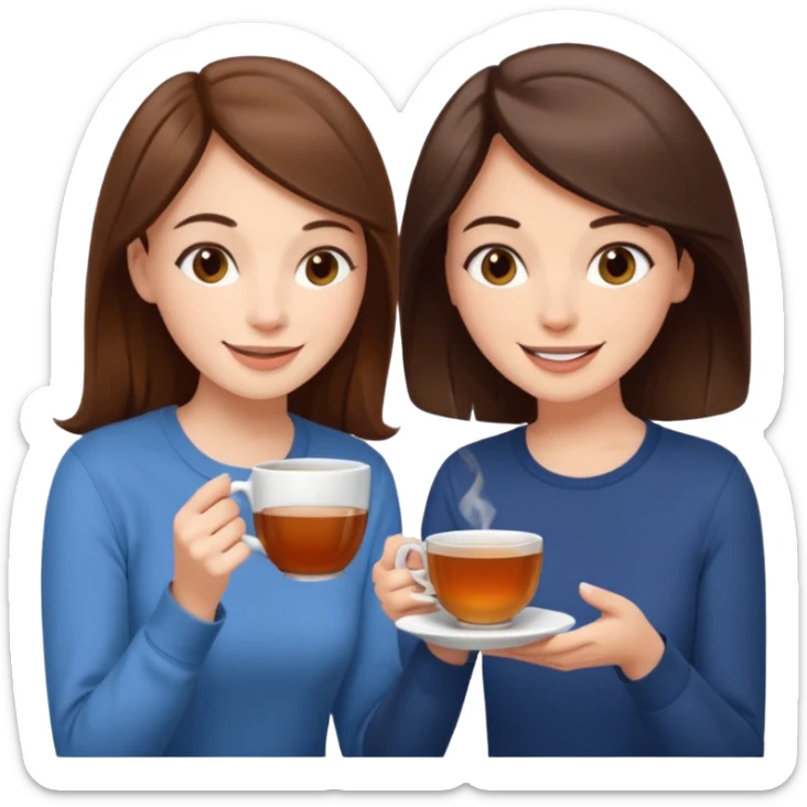 gossip over tea two girl friend (brunette and brown-haired) emoji sticker