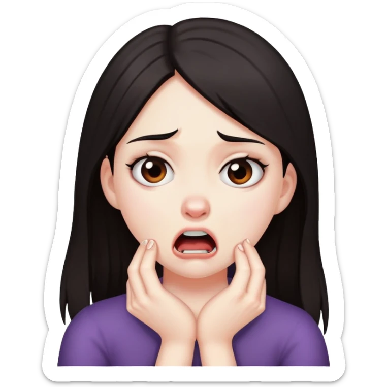 Dark and eyes hair pale skin girl choking herself angered  sticker