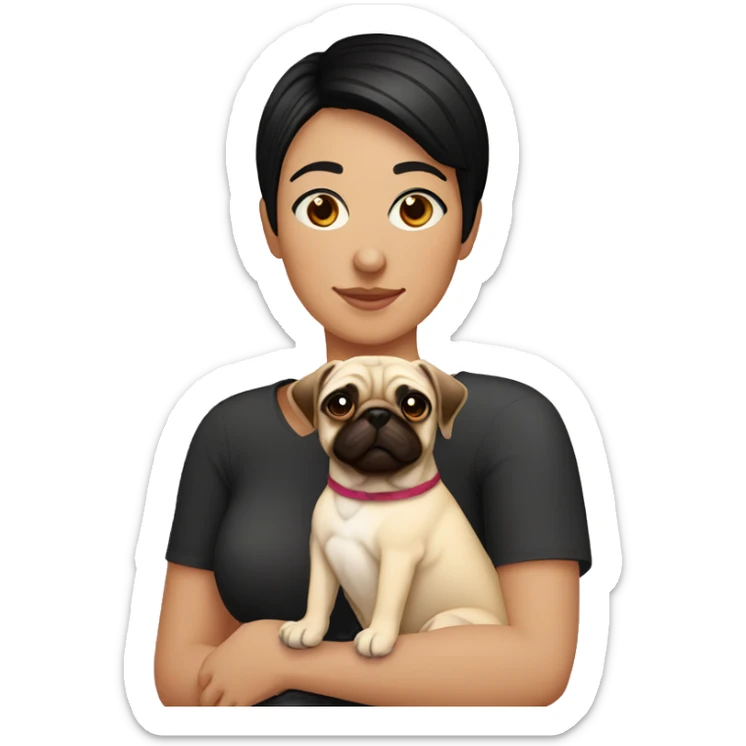 Lesbian woman Black short hair causacian sking hugging a pug sticker