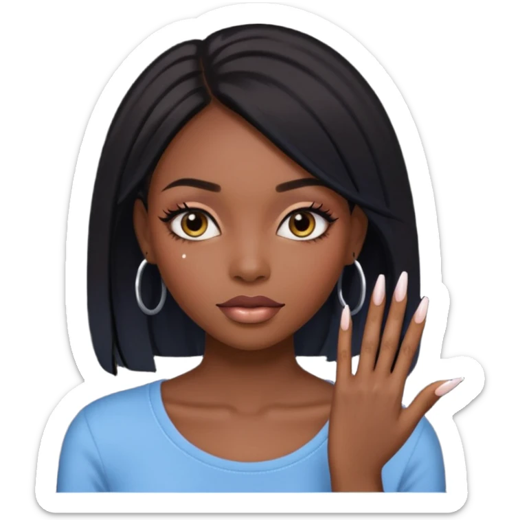face girl with nails and cute make up black girl strait hair super long  top sticker