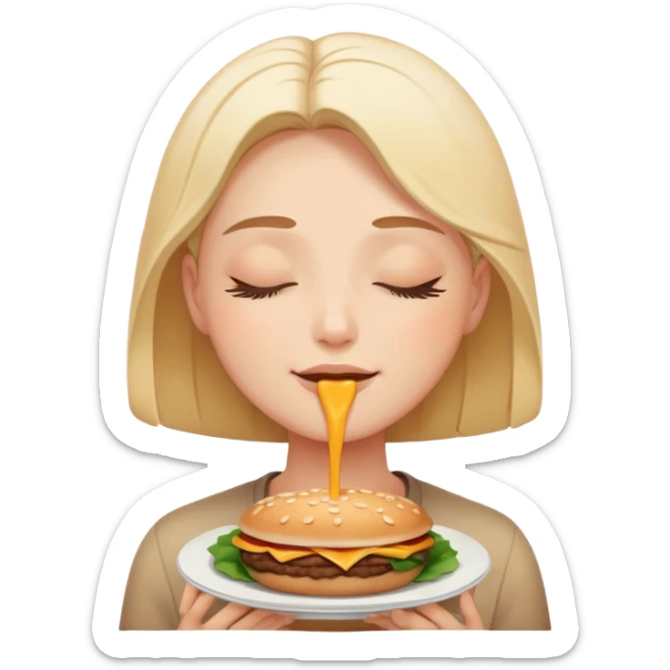 person with closed eyes and blissful expression enjoying delicious food sticker