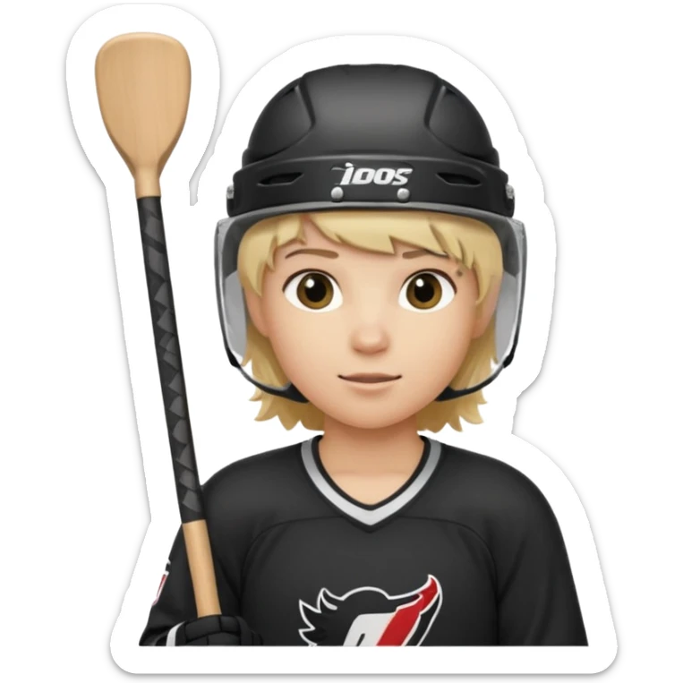 hockey player blonde hair black outfit helmet hockey stick sticker