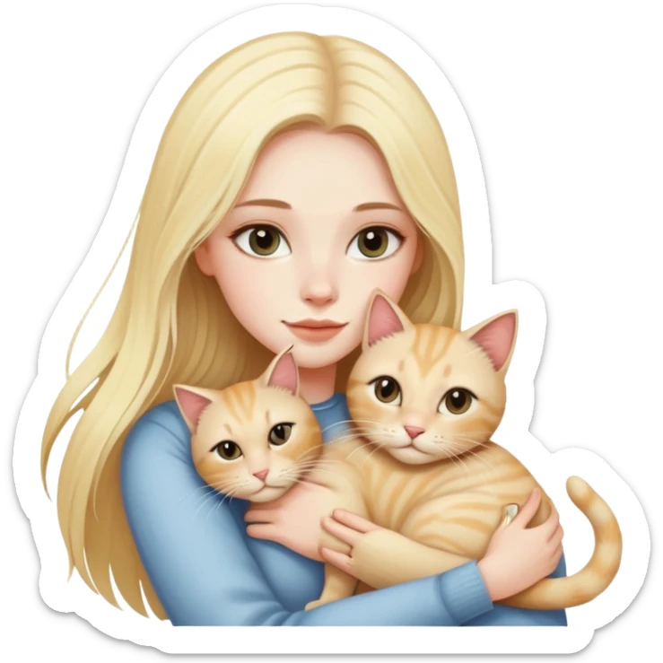pretty woman with pale skin, very long blonde hair hugging a cat sticker