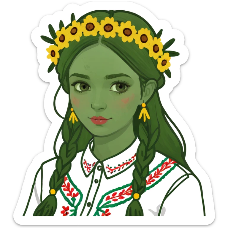 Ukrainian girl in a wreath and embroidered shirt sticker