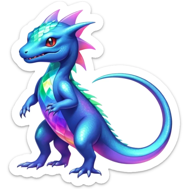 Rainbow crystalic Shiny pastel Salandit-Aurorus-Noibat-Fakémon-hybrid-creature (full body)  sticker