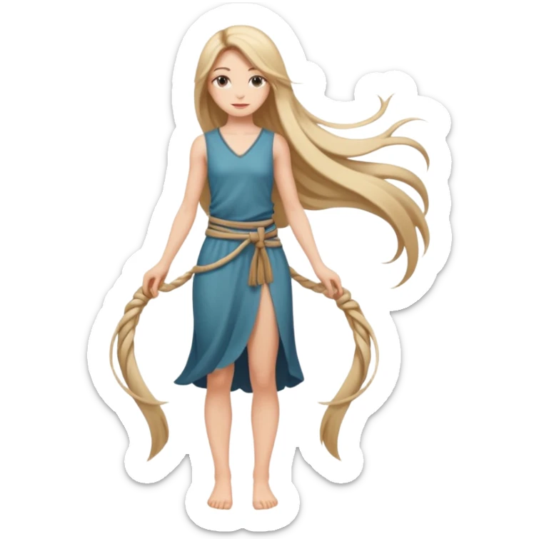 Empowered woman enjoying long tied hairs with full body side photo sticker