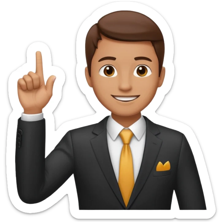 business client raising his hand with one finger only to say that he wants to make a request sticker