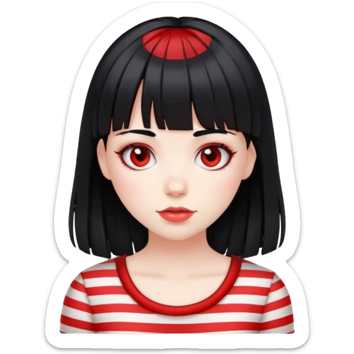 Pale girl, black hair with red striped hair and bangs sticker