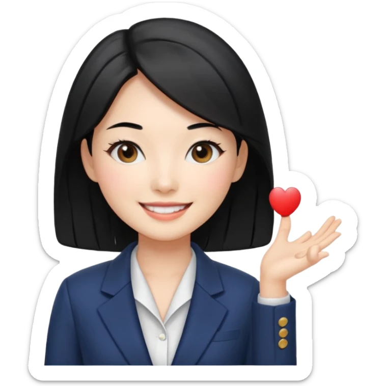 a korean cosmetics marketing expert women smiling with black hair, presenting sticker