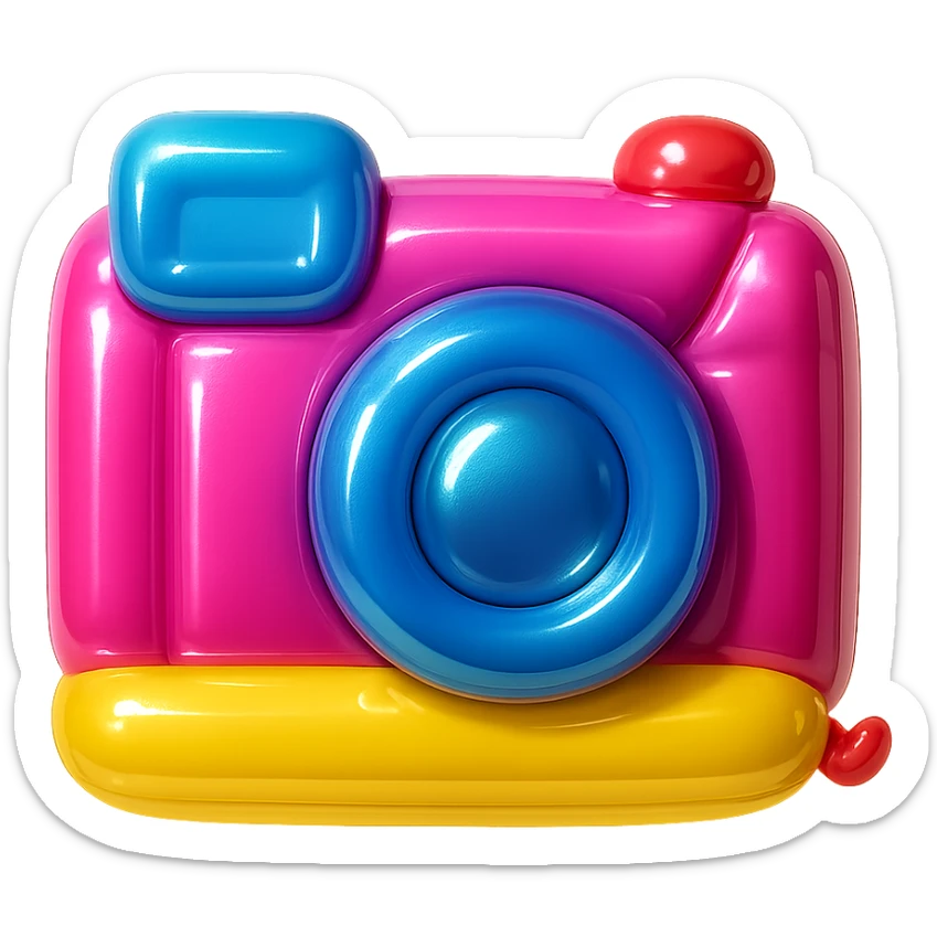 cute film camera, balloon style, shiny, inflated look sticker