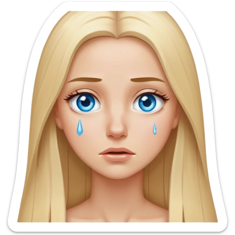 beautiful white girl with long straight blonde hair blue eyes crying  sticker