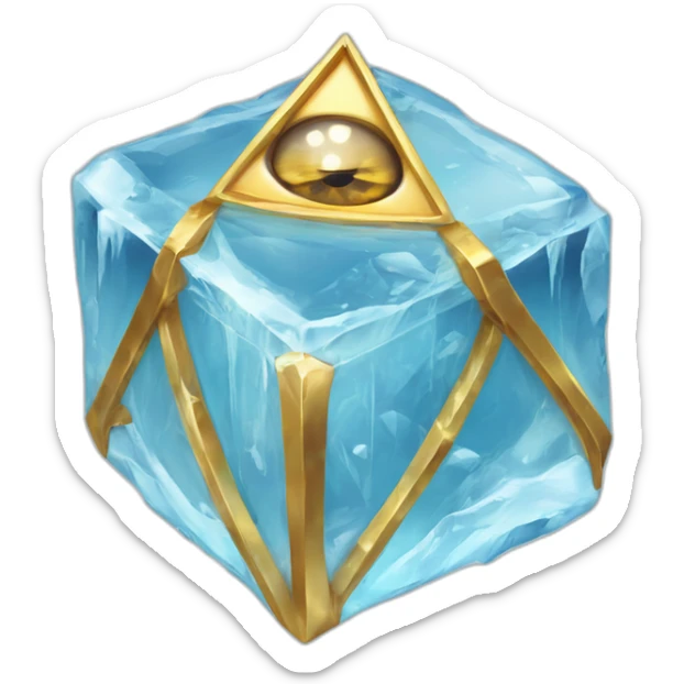 cube of ice with realistic gold mason eye of providence in it sticker