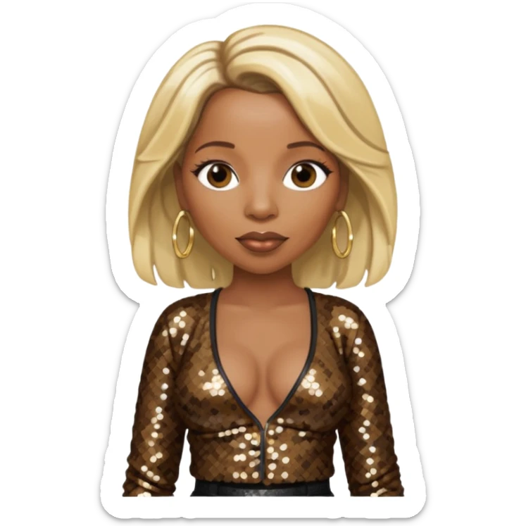 Mary J Blige with long blonde hair, dark brown sequin bra, dark brown sequin baggy pants sticker