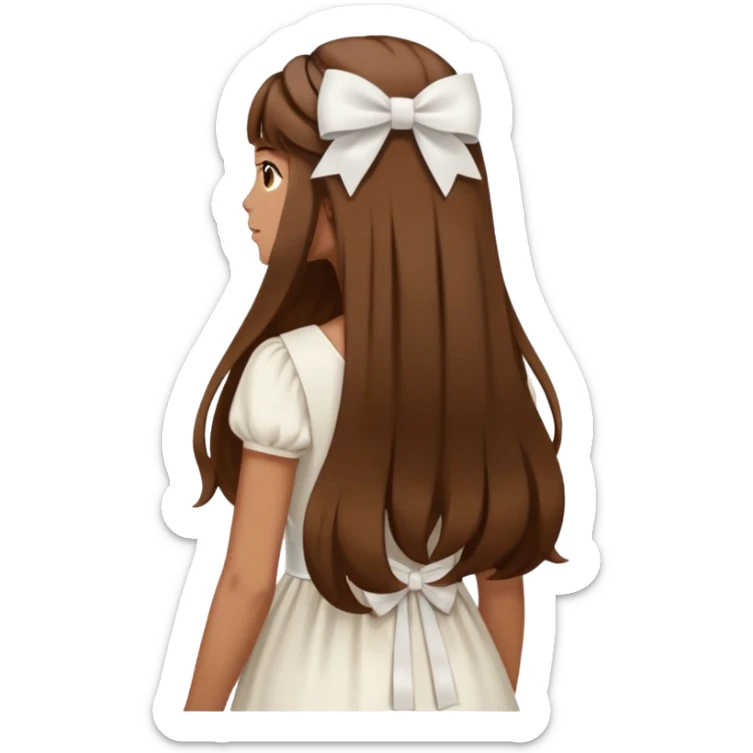 Brown long hairs with white bow from the back sticker