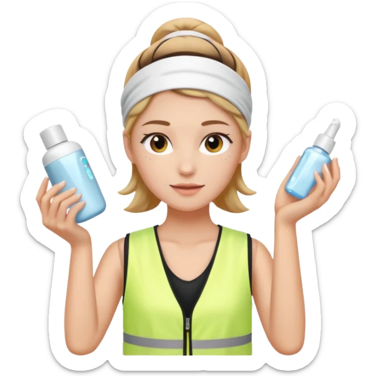 Clean girl aesthetic emoticons, apply skincare products, headband, glowing skin, white vest, soft lighting sticker
