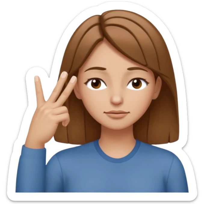 White but tan person with lightish brown hair girl has eyes closed and index and middle fingers held on the temples of the forehead has if she is thinking and knows and sort of smirking sticker