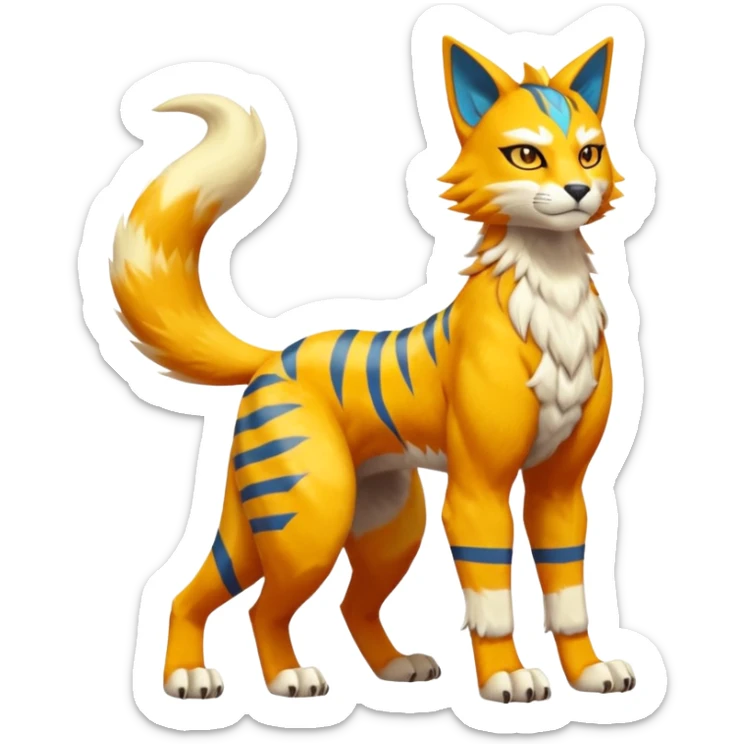 Matias-Koraidon-Renamon-Zeraora-Bastet-Fakémon-fusion-creature, full body sticker