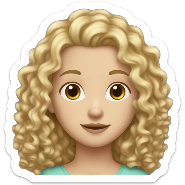 White girl long curly hair sticker