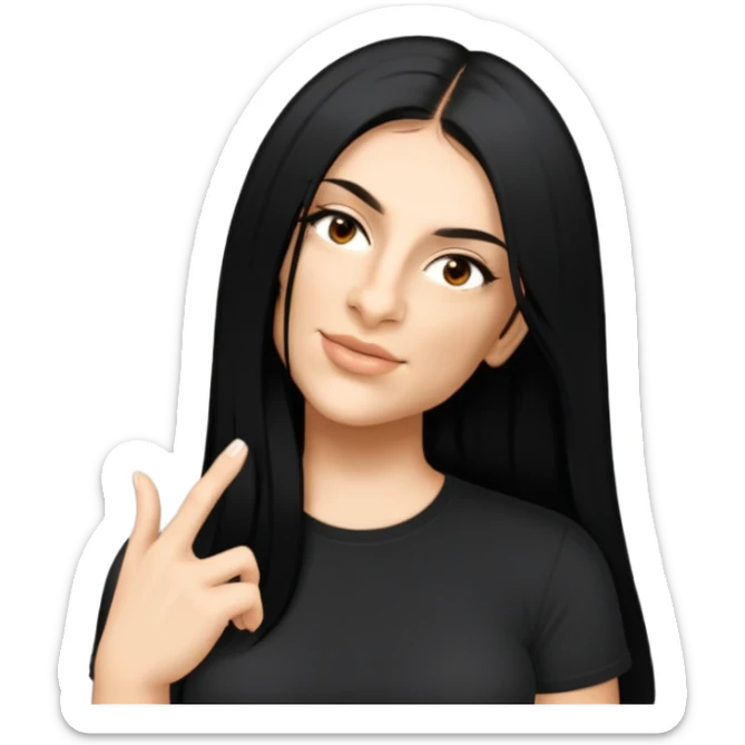 female, black shirt, long black hair sticker