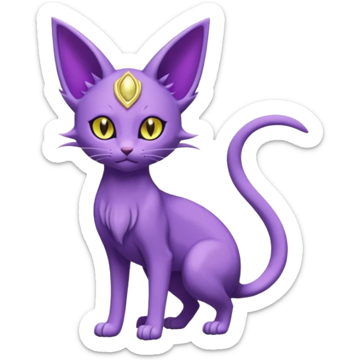 Purrloin-Espeon-Fakémon-hybrid-creature (full body)  with golden eyes sticker