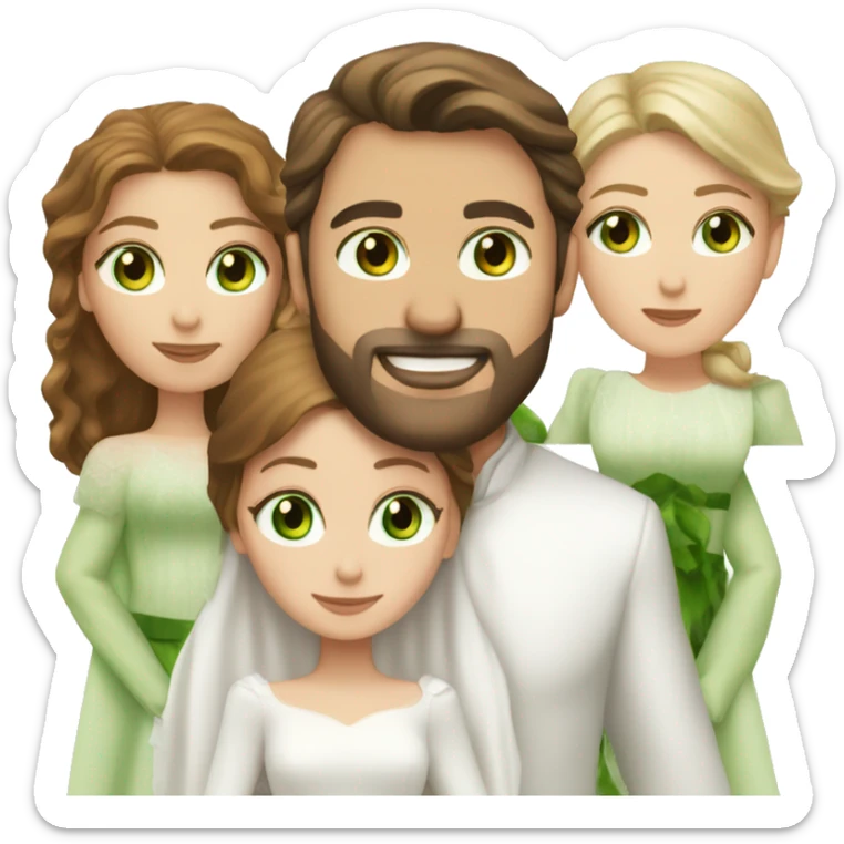 Realistic White man with brown hair, brown facial hair, and green eyes marrying a white woman with brown hair and green eyes sticker