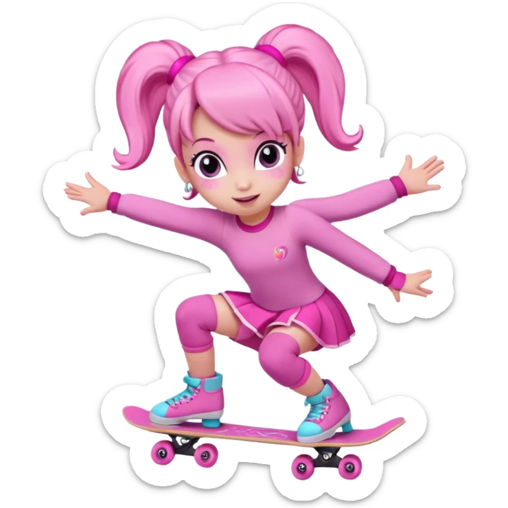 My little pony Cute skater girl with two buns and pink outfit, gliding with playful energy. sticker